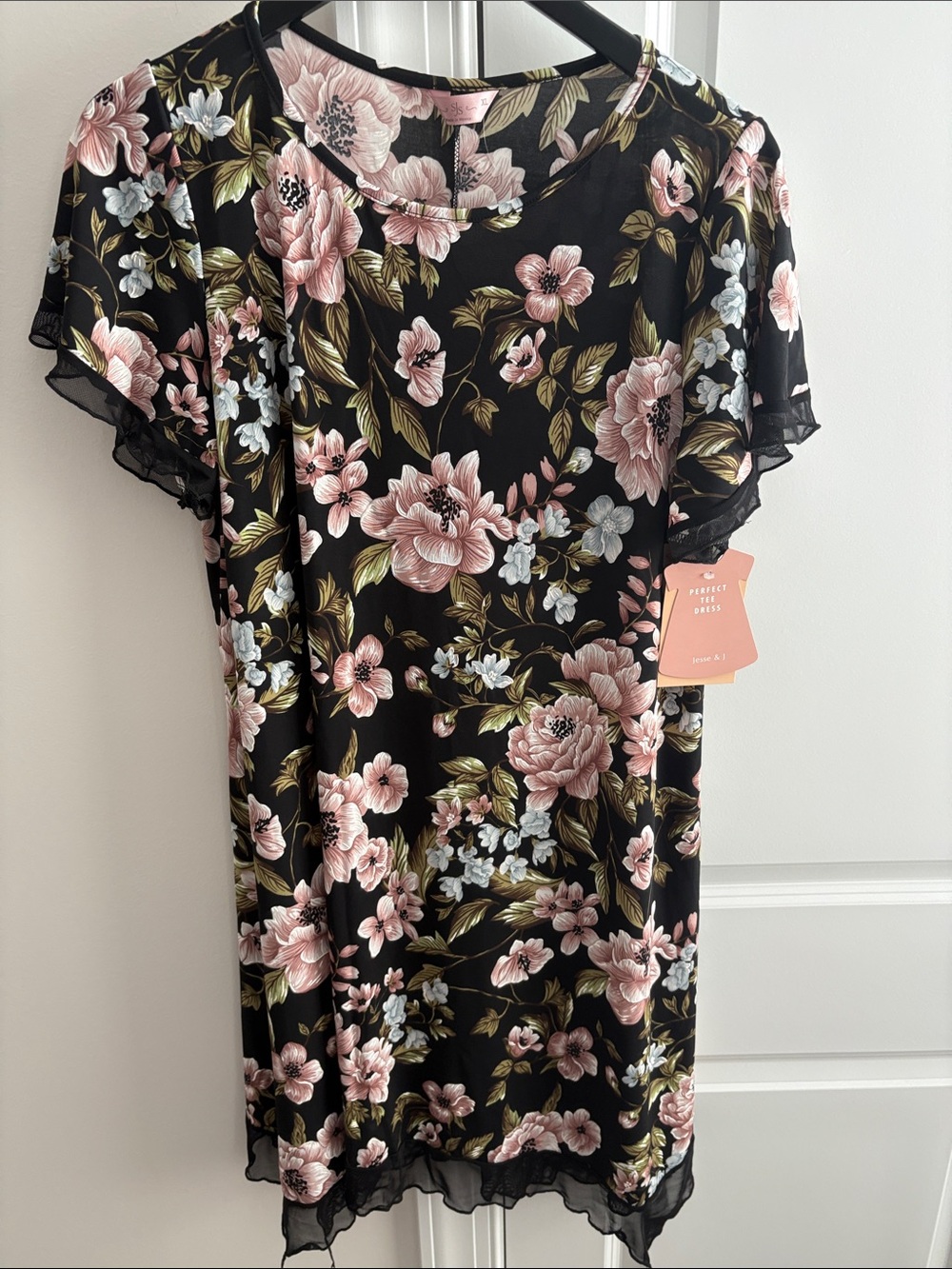 Floral Chiffon Shift Dress in Black and Pink - Perfectly Priced